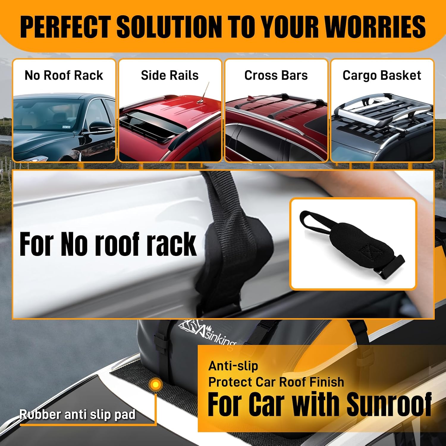 Skiennix Rooftop Cargo Carrier Bag - 100% Waterproof 20 Cubic Feet Luggage Carrier for All Vehicles | Includes Anti-Slip Mat & Storage Bag