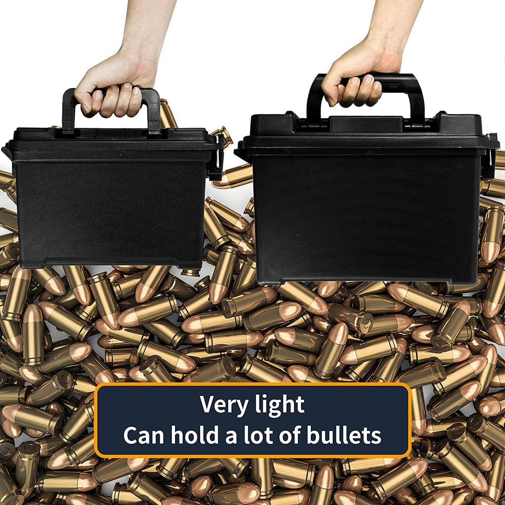 Volein 2-Pack Plastic Ammo Cans 30 & 50 Cal - Shotgun Rifle Pistol Gun Ammo Storage Box Tactical Military Army Holder, Black