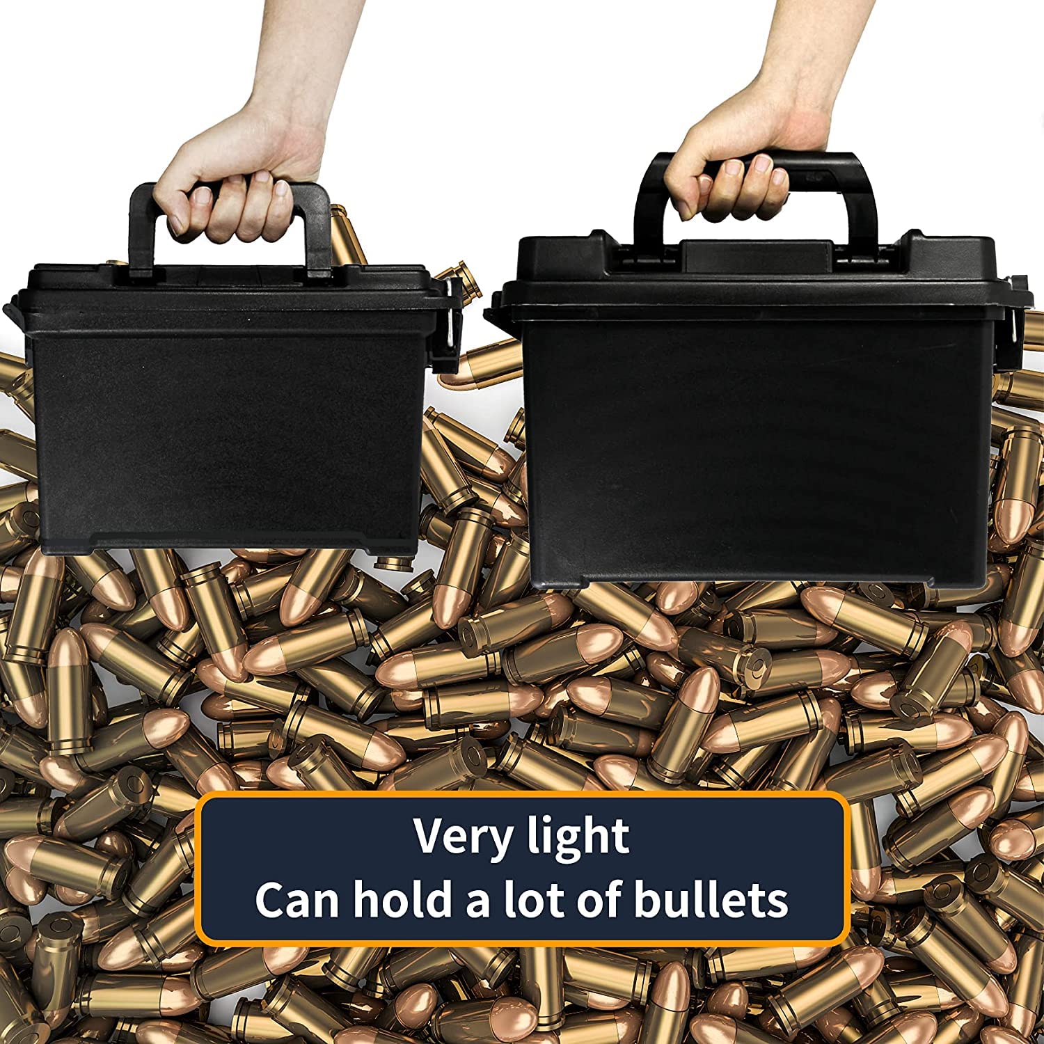 Volein 2-Pack Plastic Ammo Cans 30 & 50 Cal - Shotgun Rifle Pistol Gun Ammo Storage Box Tactical Military Army Holder, Black