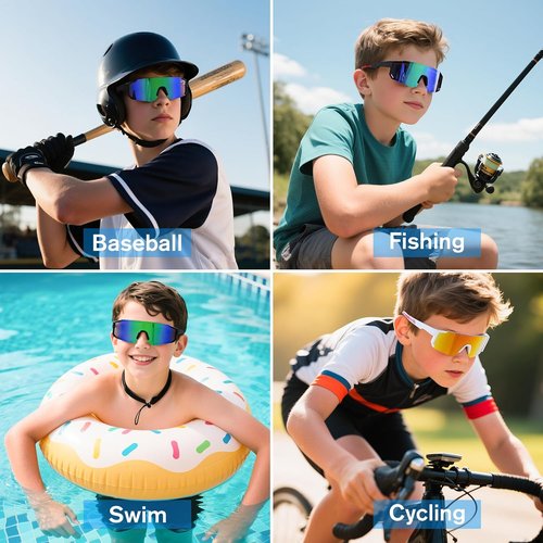 COASION Kids Baseball Sunglasses - Durable Sports Shades for Boys & Girls Ages 3-10 - Adjustable Strap