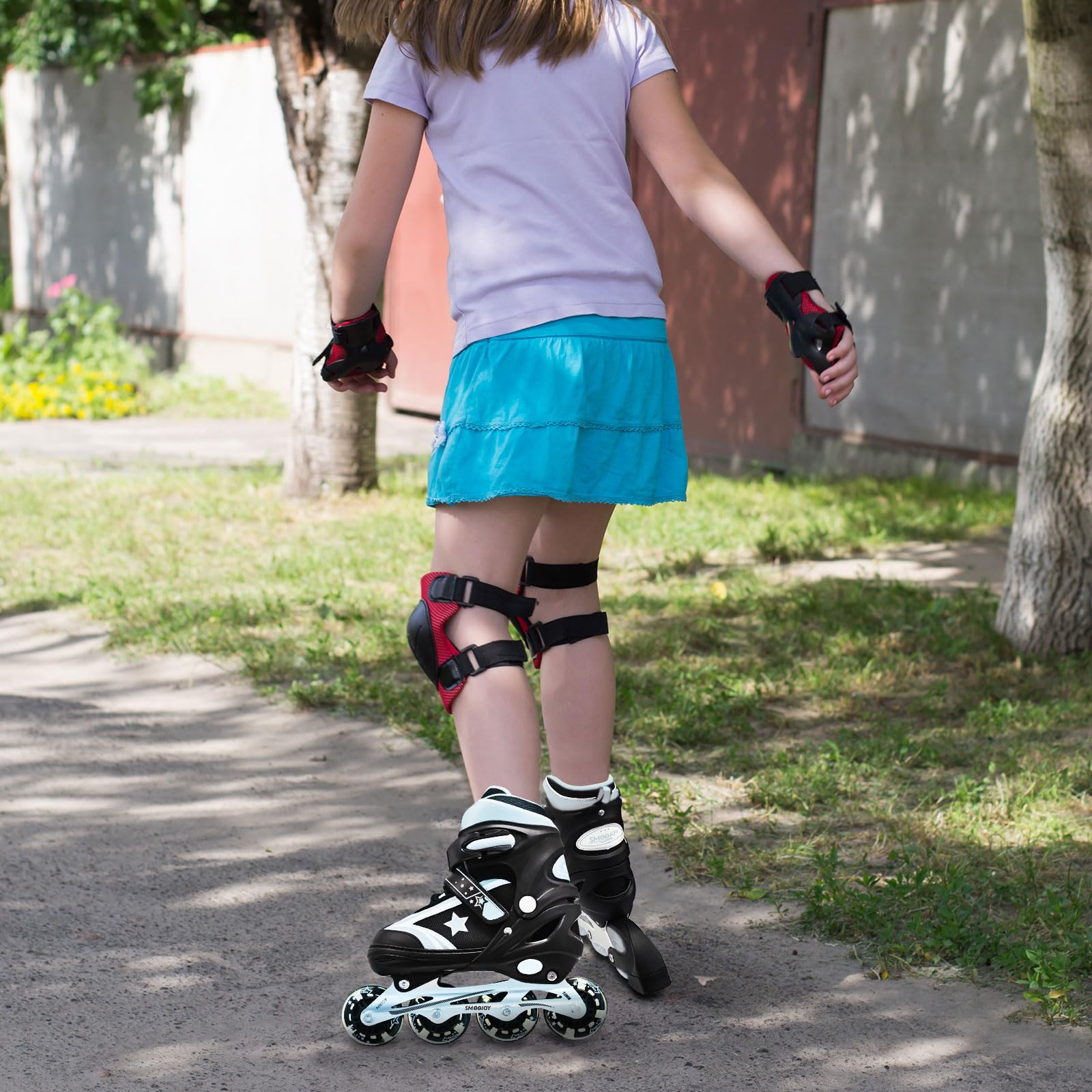 SMOOJOY Kids Inline Skates for Boys, Girls and Youth, All Light-Up Wheels Aluminum Frame Blade Green Skate for Beginners Ages 5-8, Perfect for Indoors and Outdoors