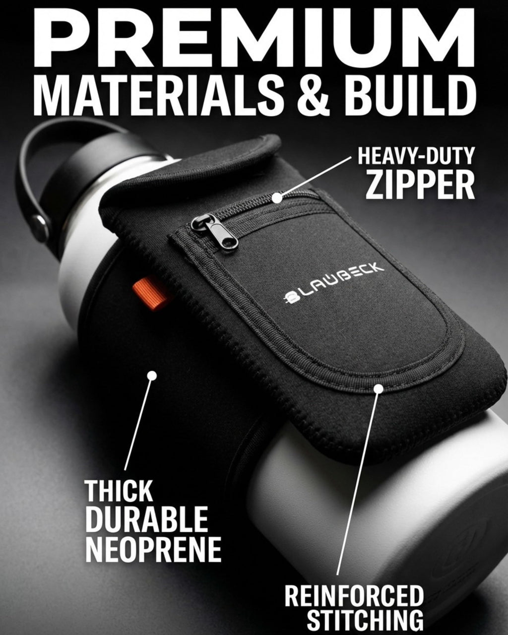 Magnetic Water Bottle Sleeve for Gym - Fits 18-40oz Bottles, 9-12 in Circumference - 4 Magnets Attach to Metal Equipment - Phone Pocket for iPhone 17 Pro Max - Black Neoprene (Bottle Not Included)