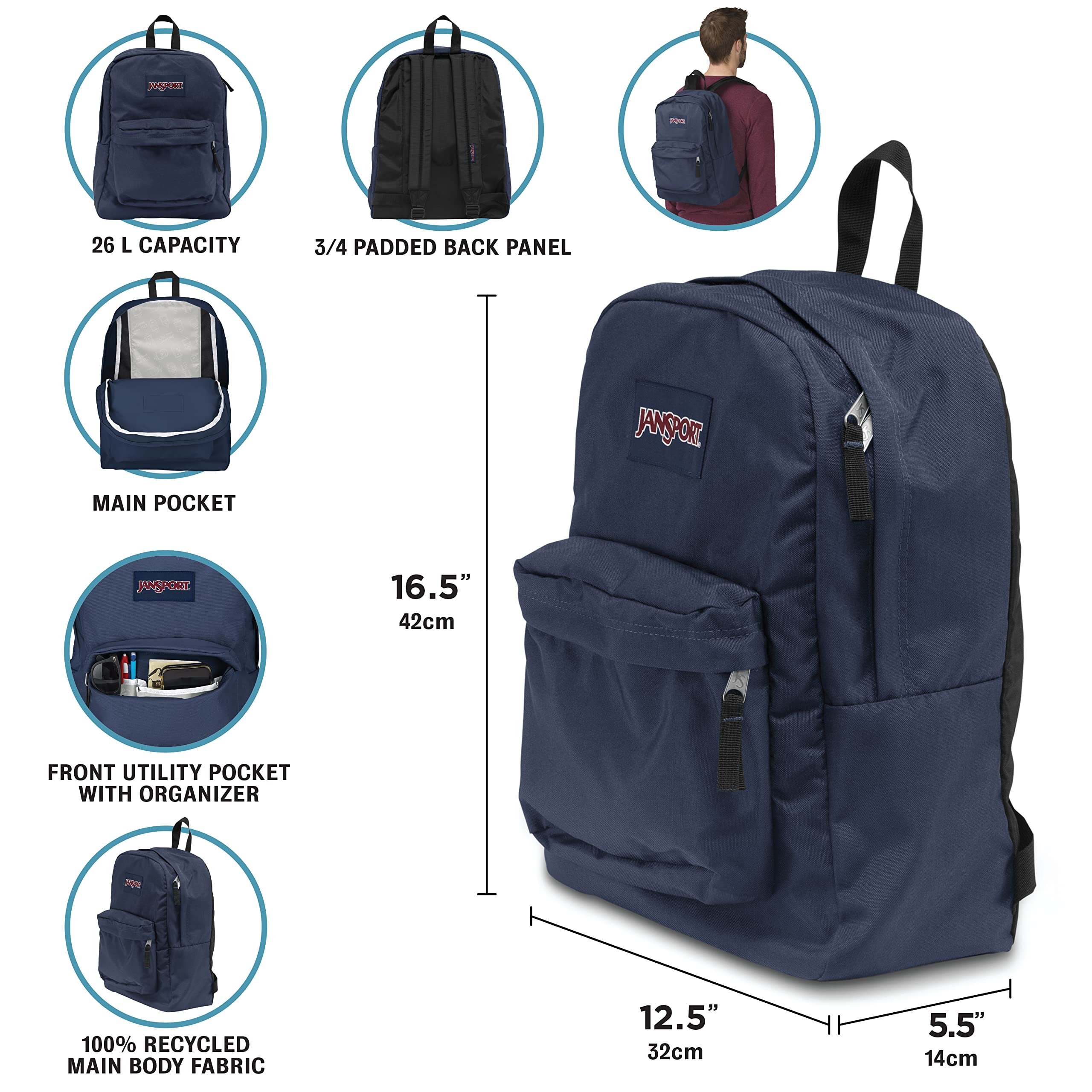 JanSport SuperBreak One Backpacks - Durable, Lightweight Bag with 1 Main Compartment, Front Utility Pocket with Built-in Organizer - Premium Backpack, Ombre Falls