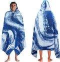 COTTON CRAFT Hooded Beach Towel - Oversized XXL 35x84 Soft Cotton Velour - Waves Blue for Adults