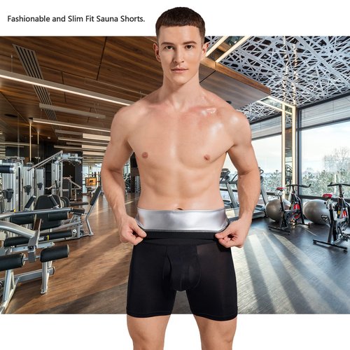 Akkad Kuti Sauna Sweat Shorts for Men Workout Compression Shorts Tummy Control Shapewear High Waist (Sauna Shorts Silver,L)