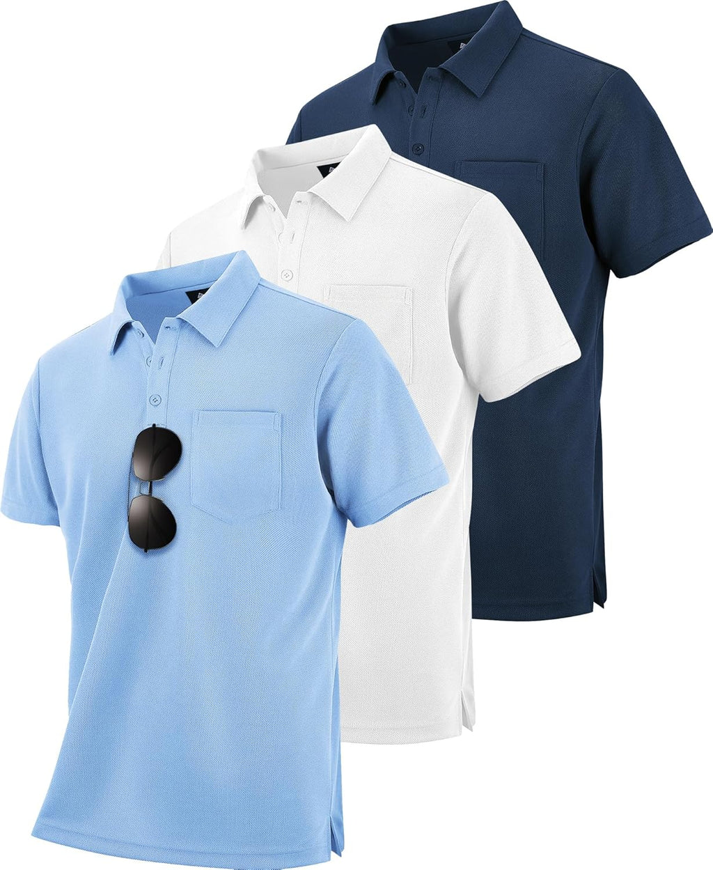 ZITY Men's Polo Shirts - 3 Pack Short Sleeve with Pocket | Moisture-Wicking Casual Golf Tees