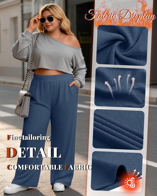 Velvelhall 3 Pack Women's Plus Size Fleece Sweatpants Wide Leg Thermal Lounge Pants Pockets Elastic Waist Warm Trouser Jogger(Black, Dark Gray, Dark Blue,3X-Large)