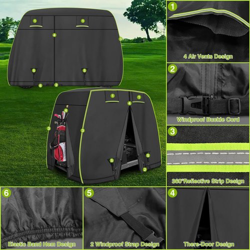 2/4 Passenger Golf Cart Cover Fits EZGO, Club Car, Yamaha Golf Carts with Reflective Strips, All Weather Protection/Waterproof/Snowproof/Windproof/Sunproof/Full Gold Cart Covers