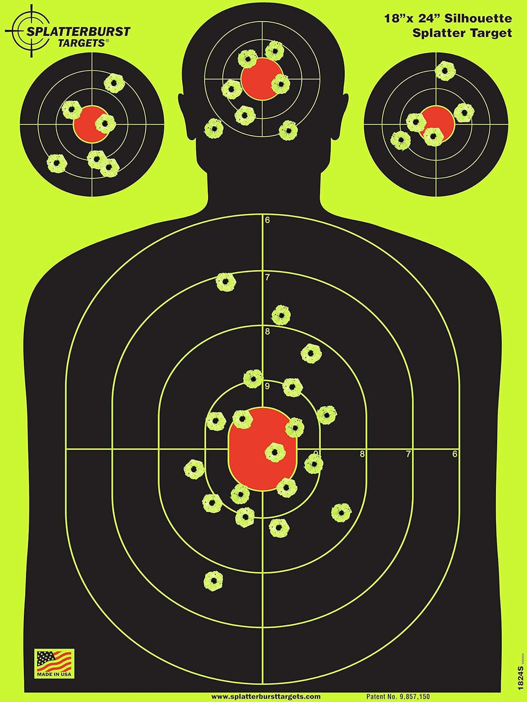 Splatterburst Targets - Silhouette Shooting Target - Bright Fluorescent Yellow - 18 x 24 Inch - Made in USA