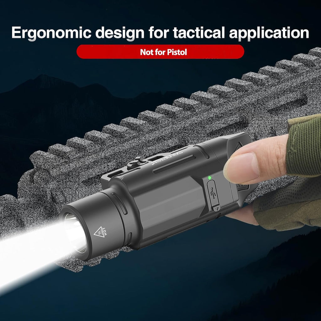 Solofish Tactical Flashlight - 1500 Lumen Rechargeable Weapon Light with Strobe | Compatible with Picatinny Rail