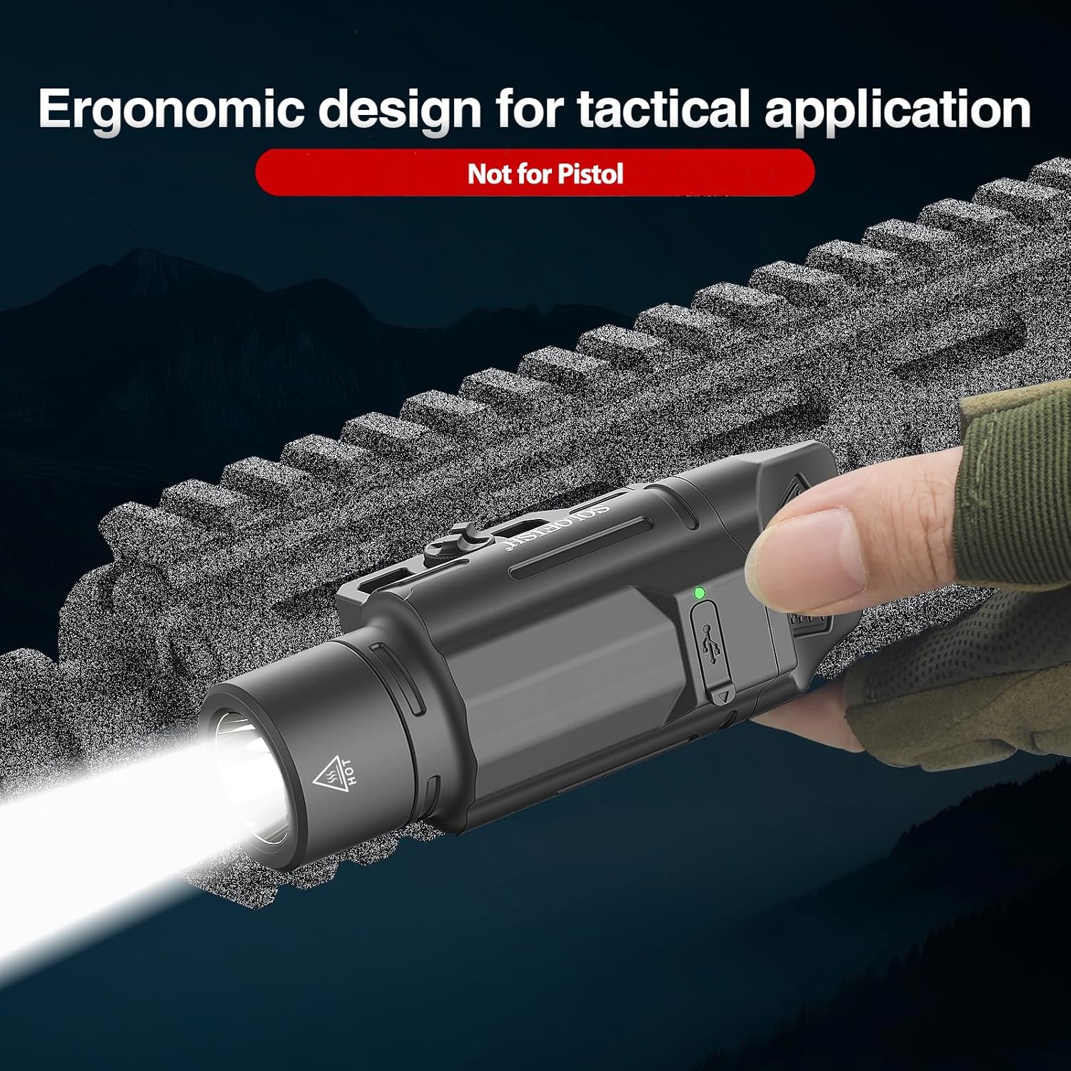 Solofish Tactical Flashlight - 1500 Lumen Rechargeable Weapon Light with Strobe | Compatible with Picatinny Rail