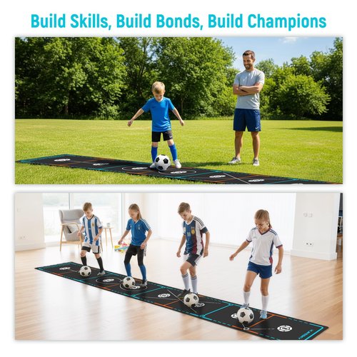 MUKESKY Soccer Training Mat with Integrated Ladder & Cones | 4-in-1 Football Footwork Agility Trainer for Team Practice | Non-Slip Speed & Ball Control Exercise Mat