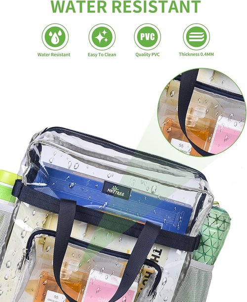 MAY TREE Clear Stadium Bag - 12x6x12 Clear Tote with Reinforced Straps for Work & Events