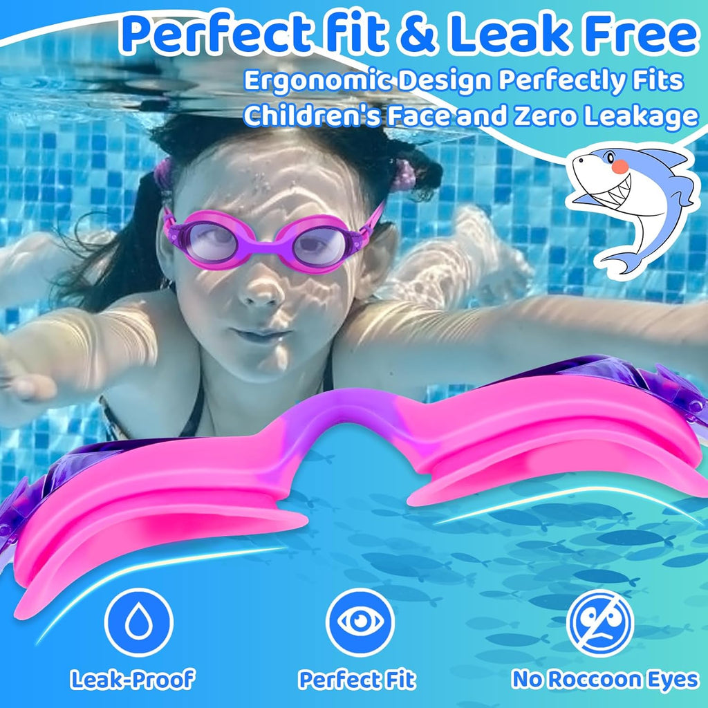 Vvinca Kids Swim Goggles - Anti-Fog UV Protection | Soft Silicone, Leak-Proof Design for Ages 3-14
