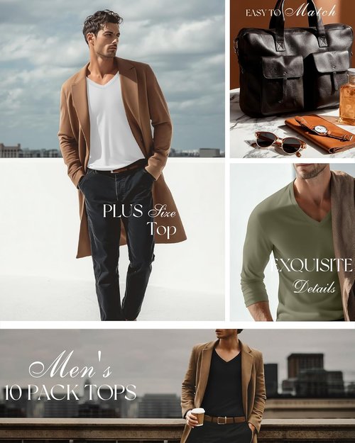 August Alley Men's Big and Tall Cotton Shirts - 10 Pack | Comfortable Fall Tops