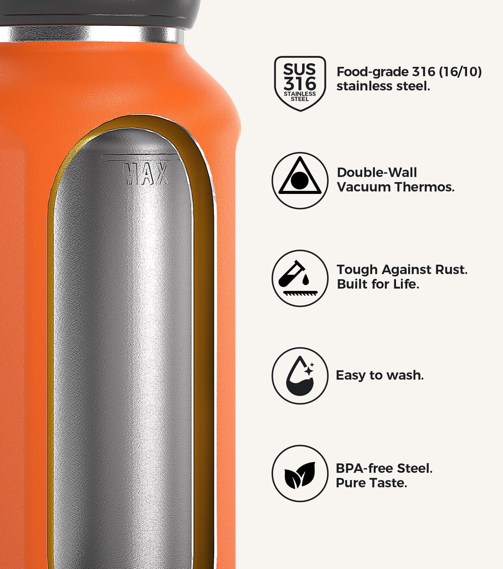 TakeToday 20oz Insulated Water Bottle with One-Touch Chug Lid, Leakproof, Keeps Cold 36H, Stainless Steel Double-Wall Vacuum Thermos for Gym, Hiking & Outdoor, Silver