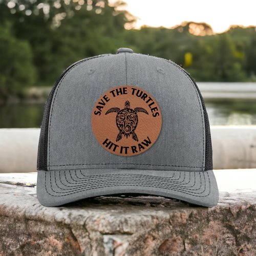 Save The Turtles Hit It Raw Hat - Funny Comedy Hat - Plastic Straws Environment - Beach Hats for Men - Fathers Day Christmas Birthday Gift for Dad Husband Son Boyfriend - Richardson 112 Trucker Hat