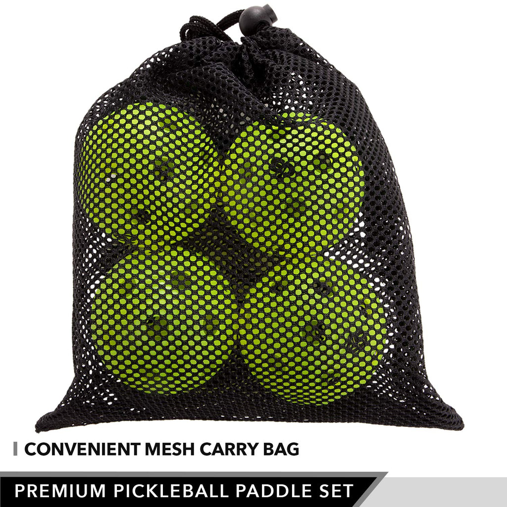 Premium Pickleball Set – 2 Paddle Set with Mesh Carry Bag, 4 Balls by Day 1 Sports - Durable Pickle Ball Paddles with Cushion Comfort Grip and Accessories - Graphite-Face Racquets, Pickleballs