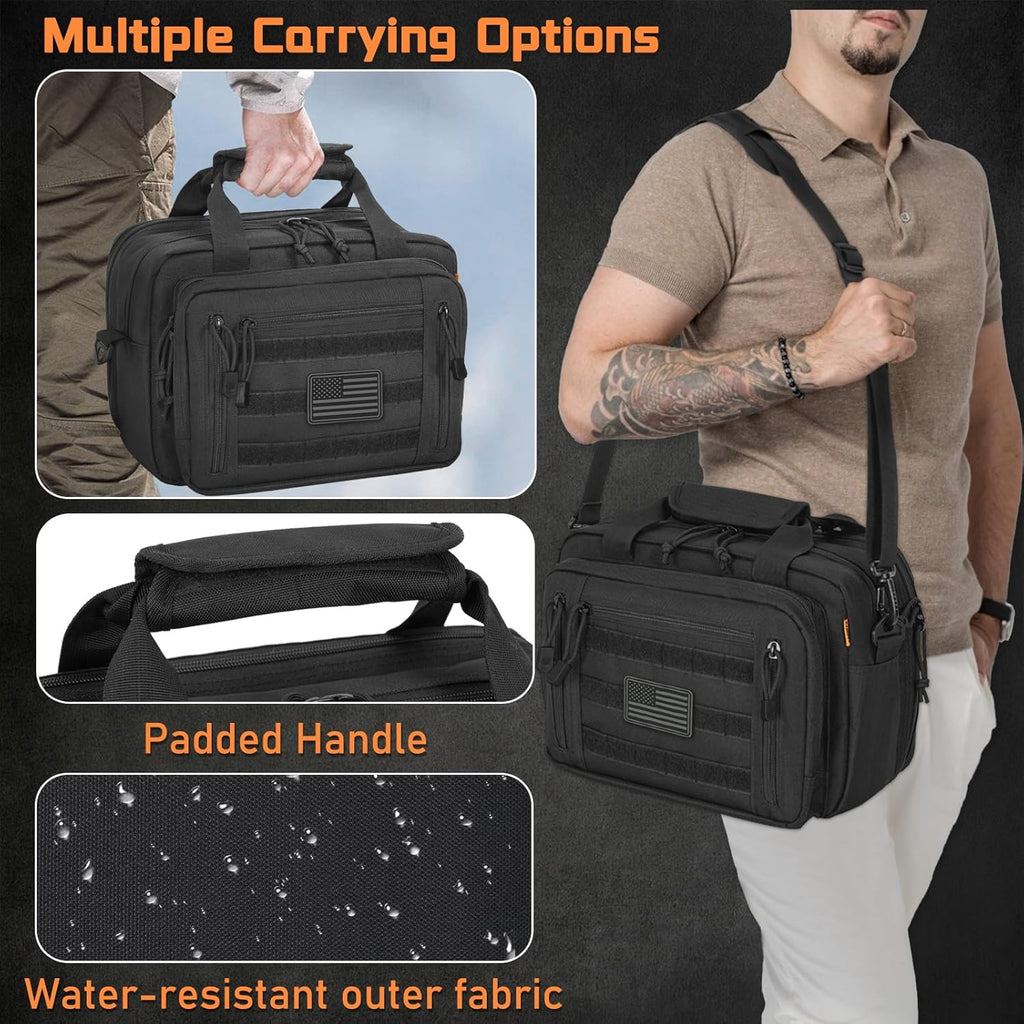 Skiennix Pistol Case - Durable Gun Range Bag for 2 Pistols & 6 Magazines | Lockable Zipper Design