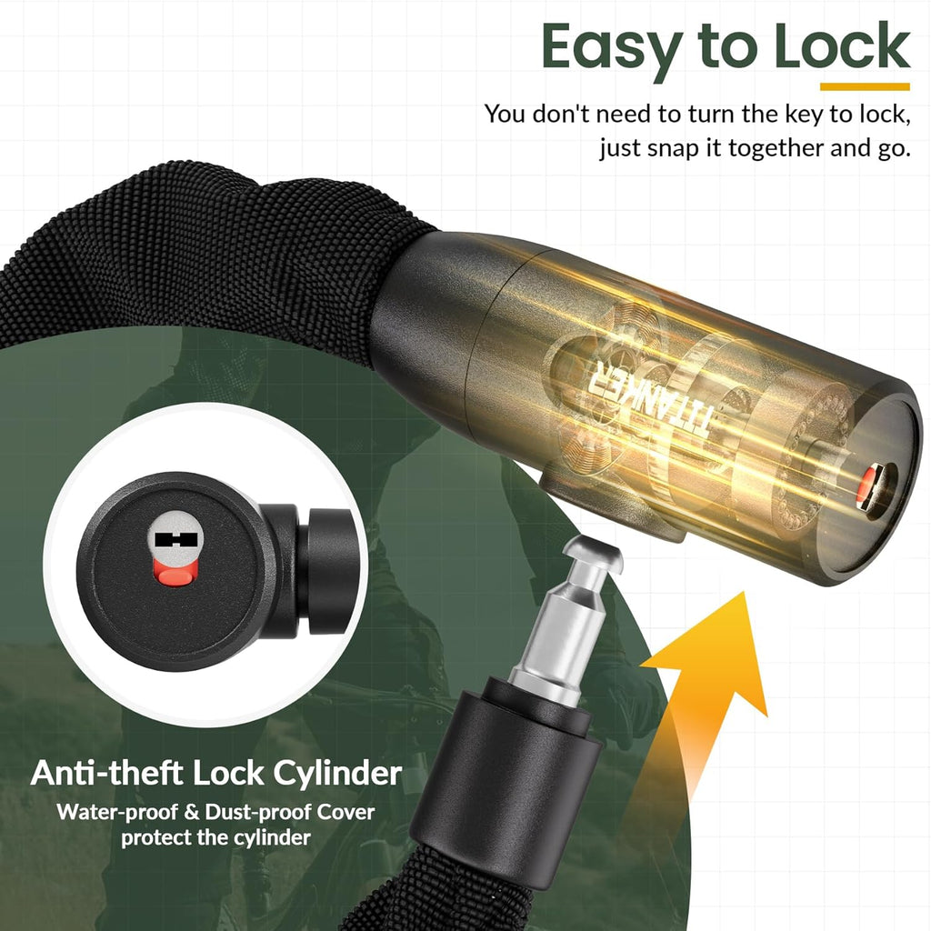 Titanker Heavy Duty Bicycle Lock Chain - 3 Feet Anti-Theft Security Lock for Bikes & More (6mm Thick)