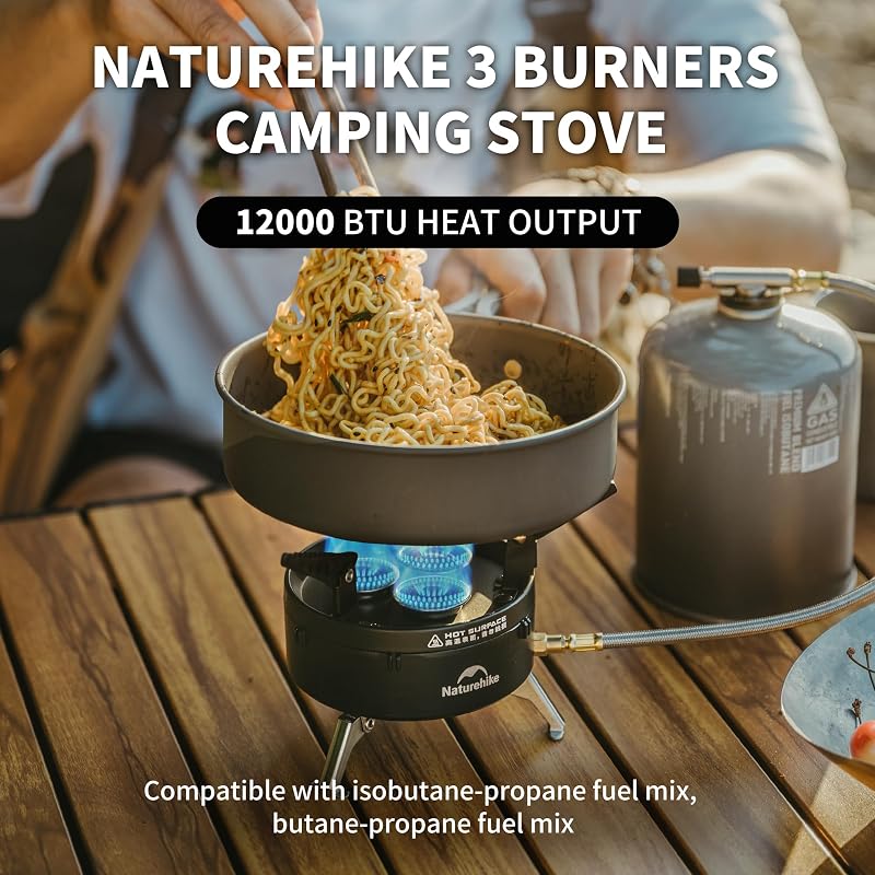 Naturehike 3-Burner Camping Stove for IGT Table with Carry Bag & Foldable Brackets
