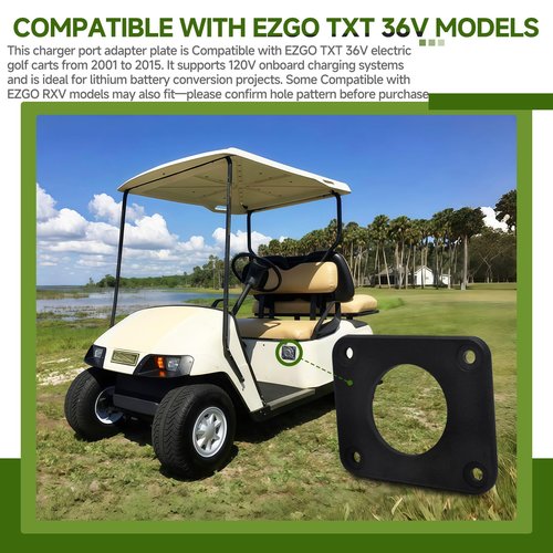 Numano Charger Port Adapter Plate 4-Hole Compatible with EZGO TXT 36V Golf Cart (2001–2015) 120V Plug Onboard Charger Conversion Plate for Lithium Battery Upgrade, Golf Cart Charging Port Cover