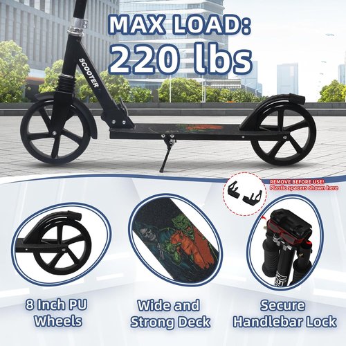 Nattork Kick Scooter for Kids & Teens | 220LB Weight Capacity, Adjustable Handlebar & Front Shock Absorber - Smooth 8" Wheels for Outdoor Fun