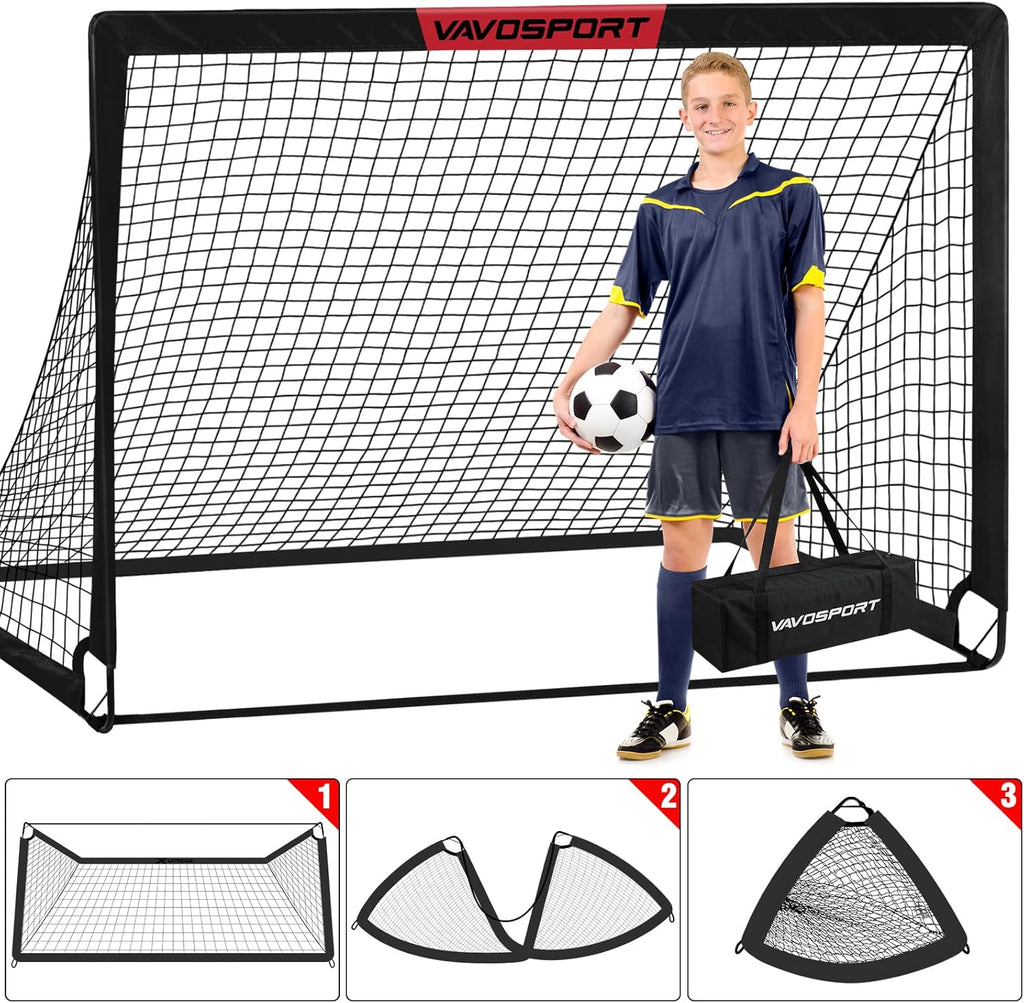 VAVOSPORT Soccer Goal Set - 2 Portable 6'x4' Kids Soccer Goals for Backyard Training & Outdoor Play