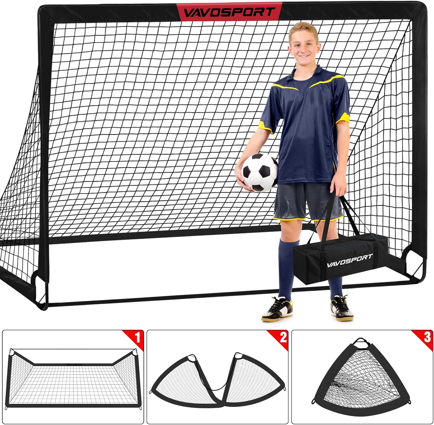 VAVOSPORT Soccer Goal Set - 2 Portable 6'x4' Kids Soccer Goals for Backyard Training & Outdoor Play