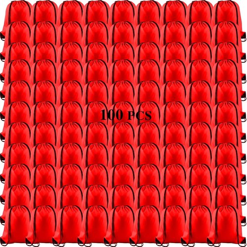 KUUQA Red Drawstring Backpack Bags - 100Pcs Bulk Storage Sacks for Sports & Travel