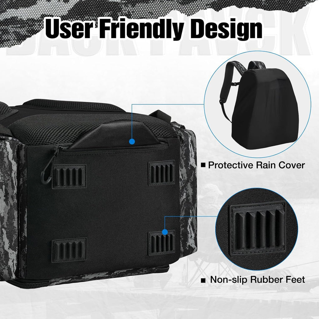 Piscifun Fishing Tackle Backpack - 42L Waterproof Bag with Rod Holders & 4 Tackle Boxes