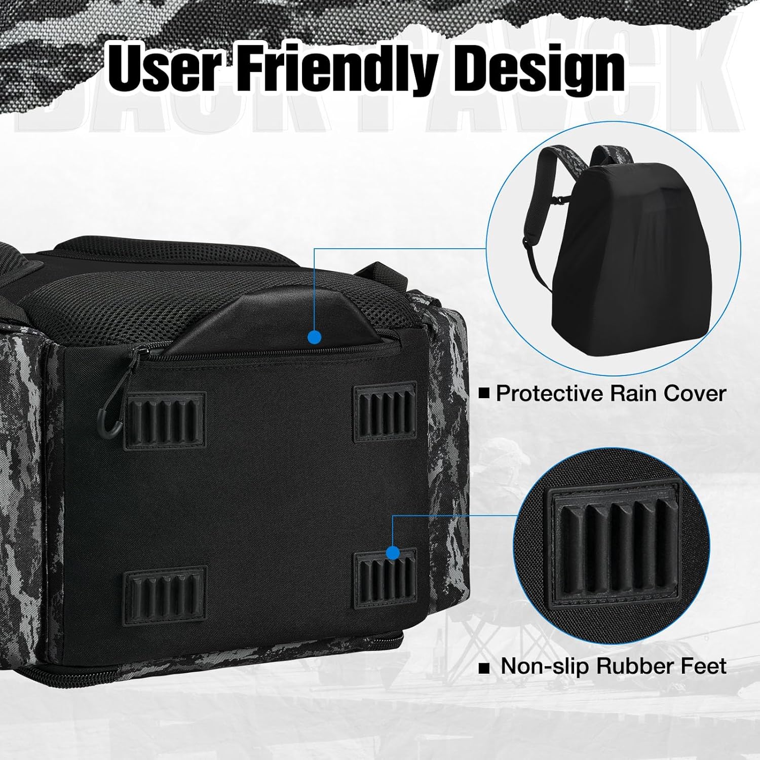 Piscifun Fishing Tackle Backpack - 42L Waterproof Bag with Rod Holders & 4 Tackle Boxes