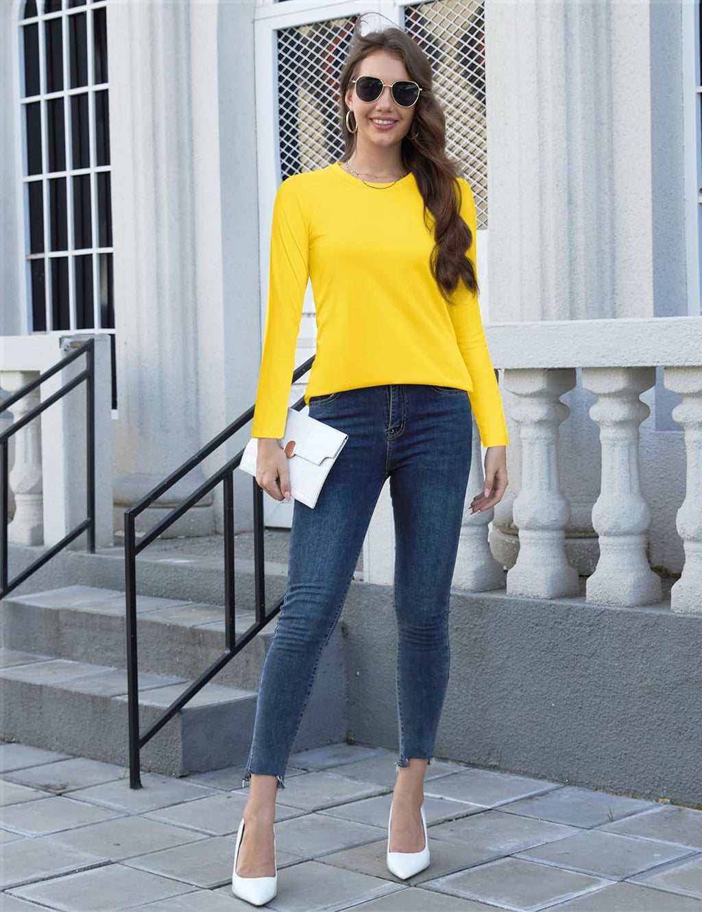 YUCOLEN Long Sleeve Shirts for Women - Soft Cotton Crewneck Casual Tees | Comfortable Everyday Wear