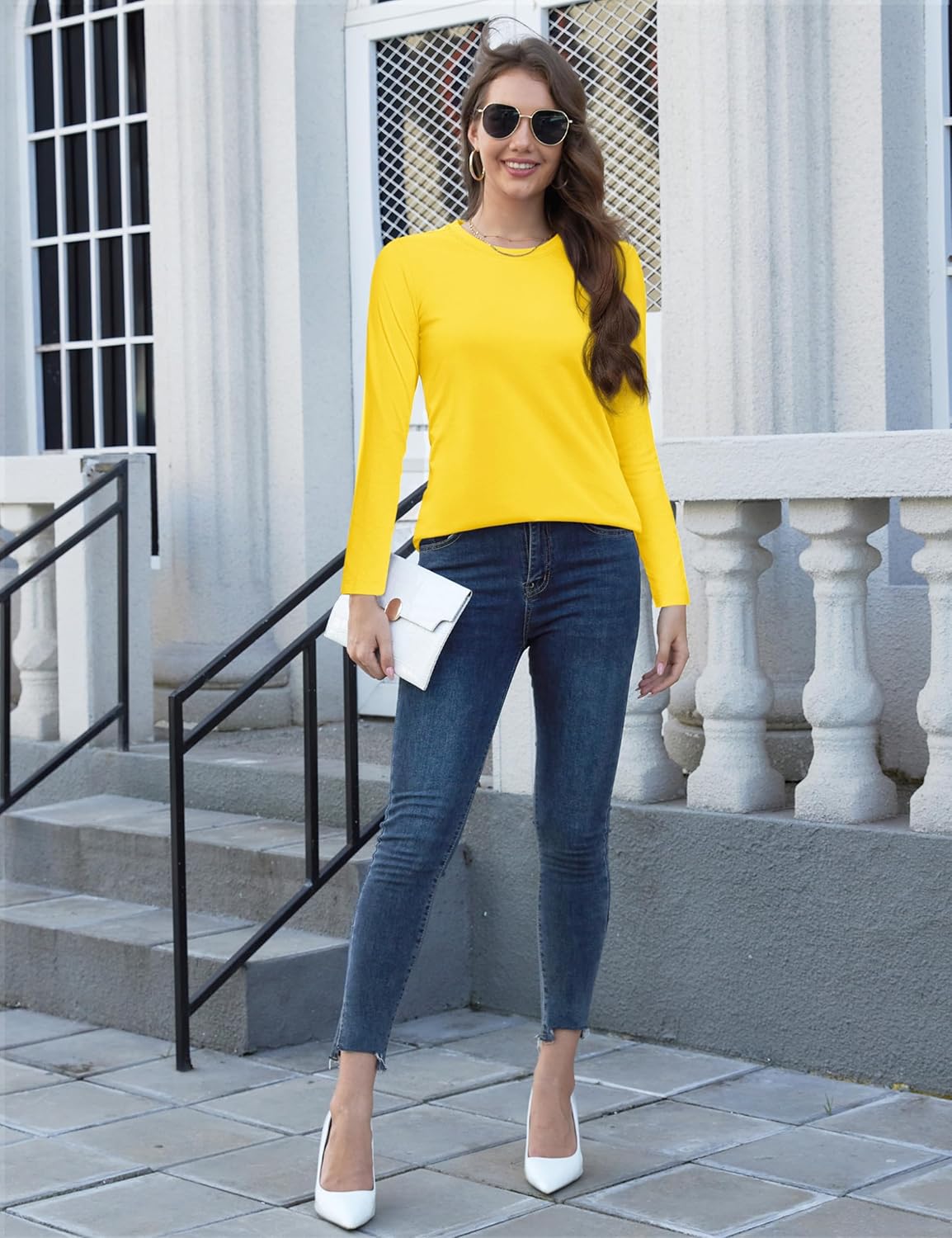YUCOLEN Long Sleeve Shirts for Women - Soft Cotton Crewneck Casual Tees | Comfortable Everyday Wear