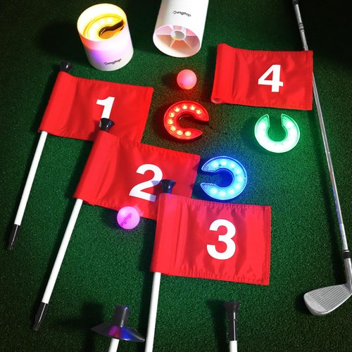 KINGTOP 6ft Golf Flagstick with RGB Hole Light, Practice Putting Green Flags for Yard, Golf Pin Flag Hole Cup Set, Light Up Night Golf Party