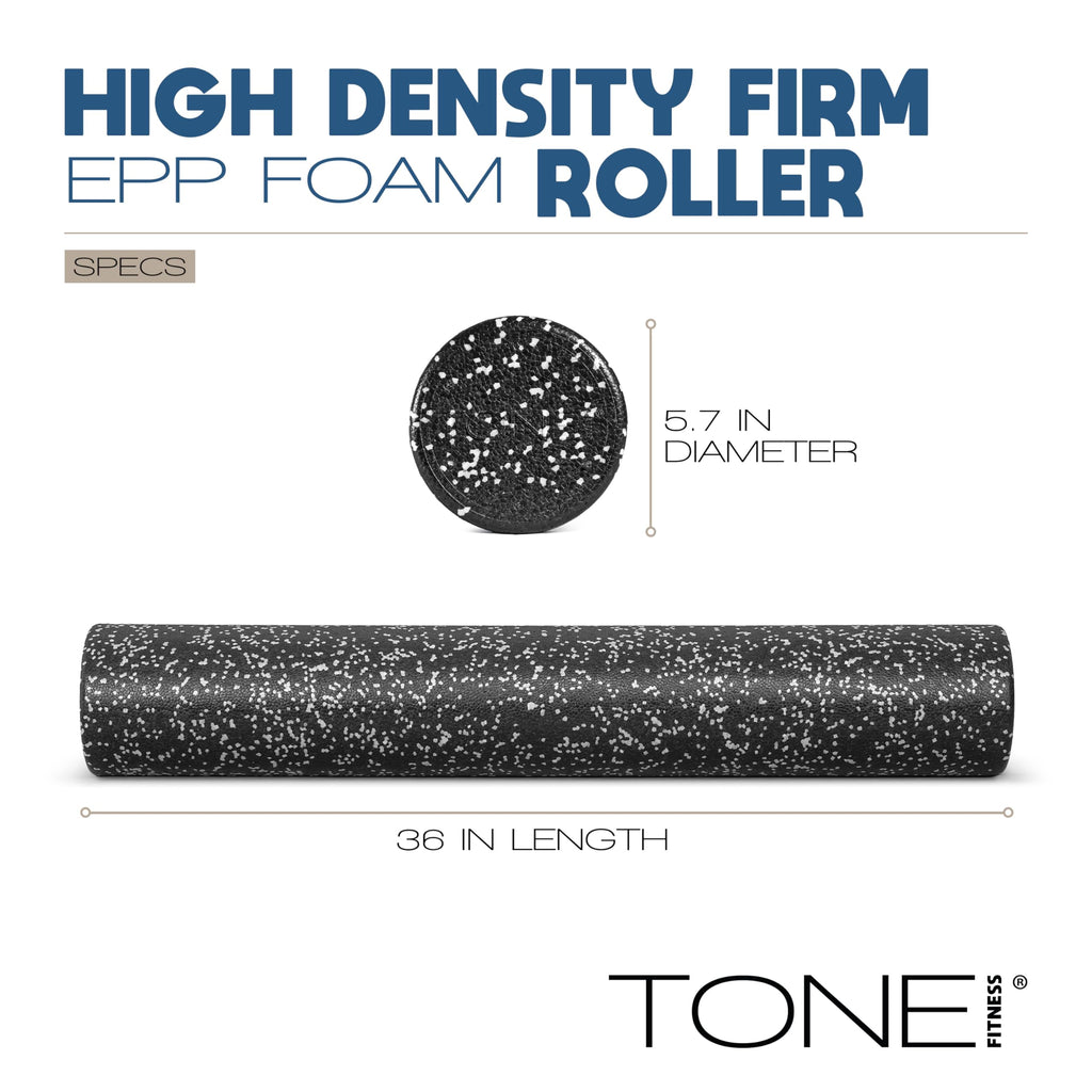 Tone Fitness High Density EPP Foam Exercise Foam Roller for Yoga, Pilates, Stretching, Massage, and Recovery 36 inch Black/White Speckled