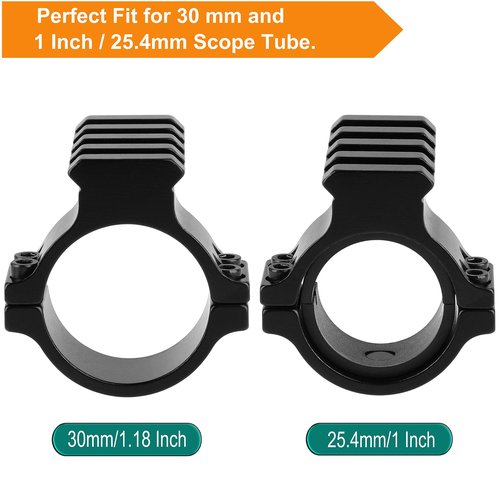 FENTUK 1"/25.4mm & 30mm Rifle Scope Ring Adaptor with Rail - Tactical Light Barrel Clamp Mounts for Scope Flashlight Laser Sight Optics - with 4 Slot 21mm Picatinny Rail on Top (2 Pack)