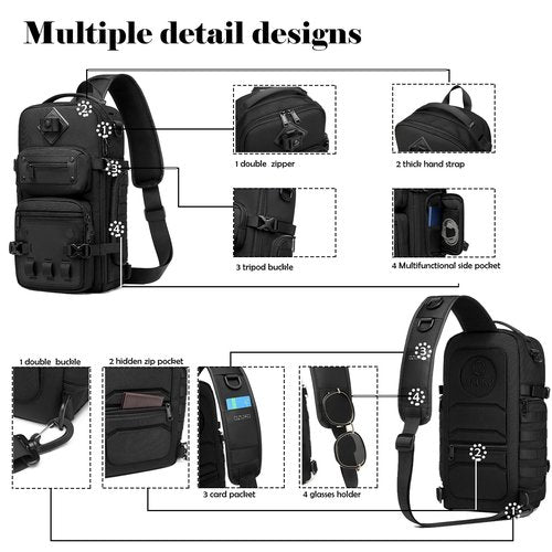 OZUKO Multipurpose Sling Bag for Men, Large Capacity Crossbody Shoulder Bag Waterproof Sling Chest Backpack with Tripod Holder Fit for Outdoor Travel Photography (Black)