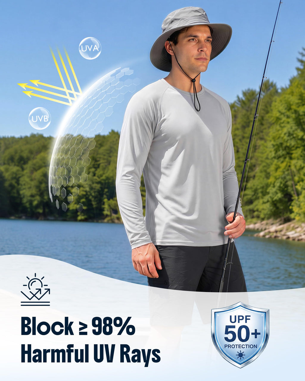 Boladeci Rash Guard for Men SPF Shirts Long Sleeve Lightweight UPF 50+ Sun Protection Swim Workout Shirts Quick Dry UV Surf Water Fishing Tee T-Shirts Gray