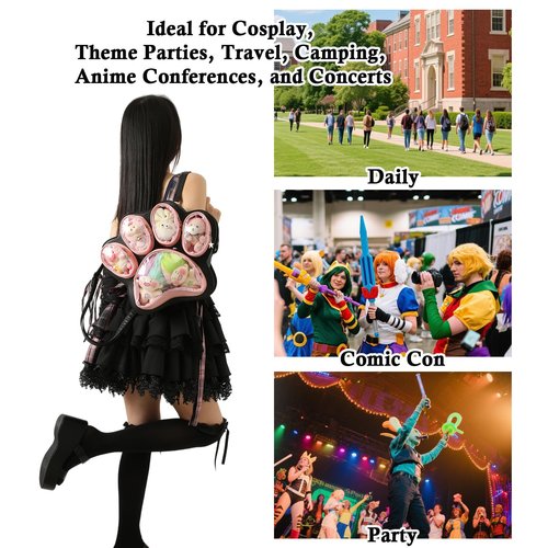 Aunewrick Cat Paw Ita Bag Kawaii Cute Backpack Ita Display Backpack with Clear Pocket Pretty Aesthetic Crossbody Shoulder Bag