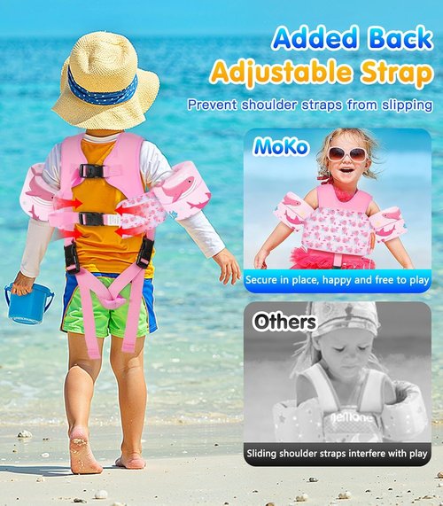 MoKo Toddler Swim Vest - Cartoon Water Wings with Crotch Strap | Floaties for 15-66 Pounds