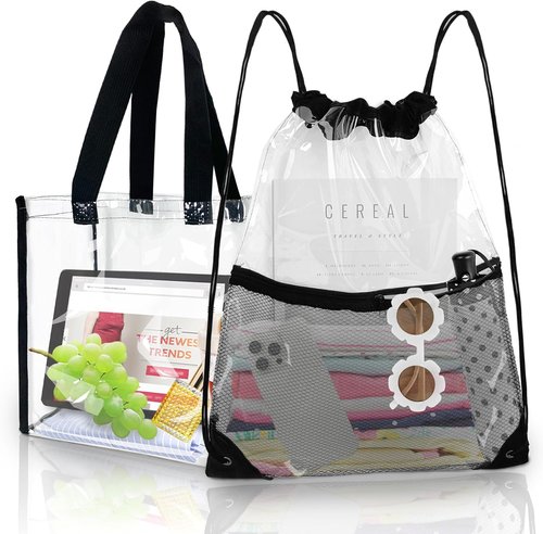 Clear Drawstring Bags by [Brand Name] | Stadium Approved Transparent Tote Bags - 2 Pack for Concerts & Events