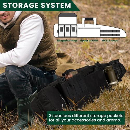 HUNTSEN Soft Double Rifle Case - Padded Handle, Adjustable Sling, Dual Lockable Zippers | 38" to 52" Sizes