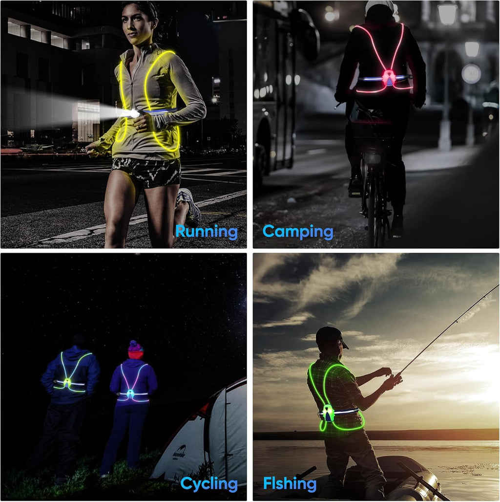 Skiennix LED Reflective Running Vest - USB Rechargeable Safety Lights for Men & Women | 3 Modes, 7 Colors