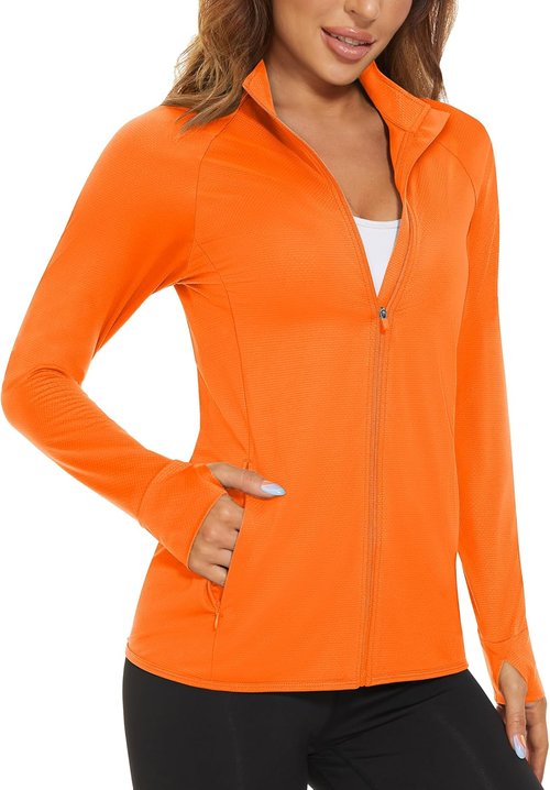 MAGCOMSEN Women's UPF 50+ Lightweight Athletic Jacket - Sun Protection, Full Zip, Long Sleeve, Outdoor Pockets
