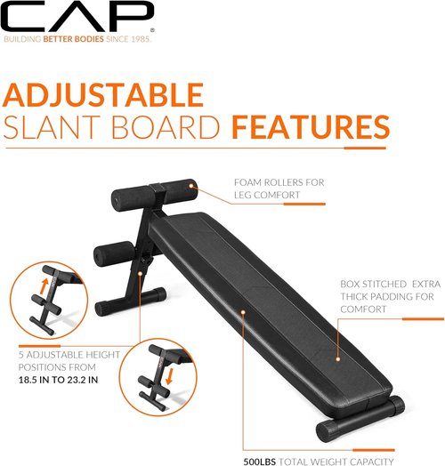 CAP Barbell Sit Up Bench - Adjustable Decline Ab Bench for Home Gym | Multi-Purpose Slant Board for Core Strength