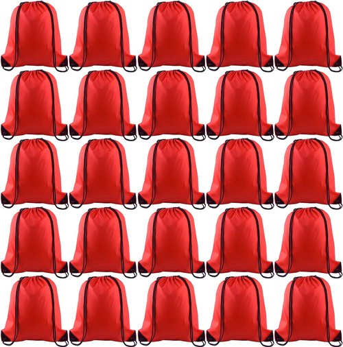 KUUQA 25Pcs Red Drawstring Backpack Bags, Gym Sport Traveling Backpack, Red