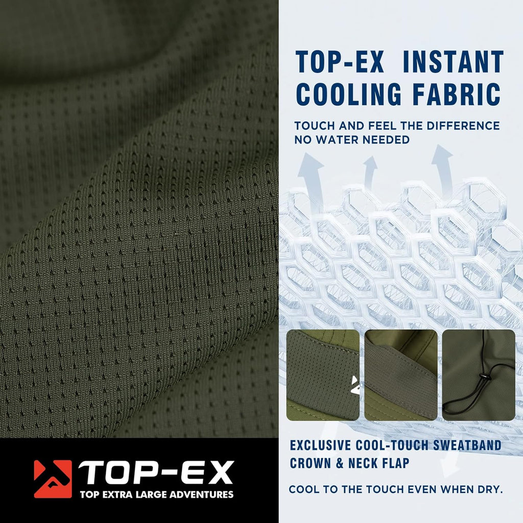 TOP-EX Cooling Sun Hat - UPF 50+ Wide Brim with Neck Flap for Hiking, Fishing & Large Sizes