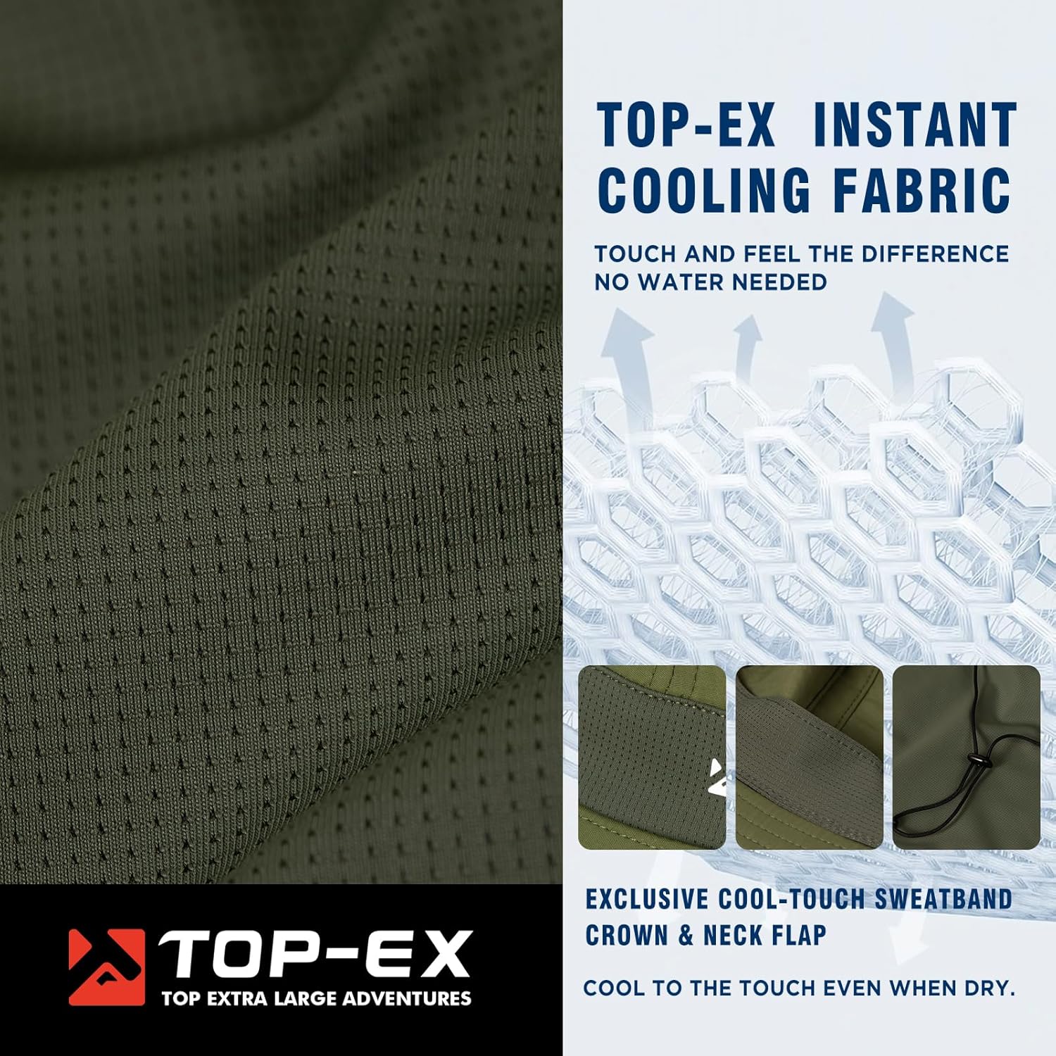 TOP-EX Cooling Sun Hat - UPF 50+ Wide Brim with Neck Flap for Hiking, Fishing & Large Sizes