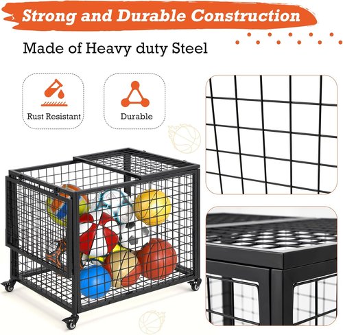 AECOJOY Rolling Basketball Cart - Versatile Sports Equipment Organizer with Wheels for Indoor & Outdoor Use